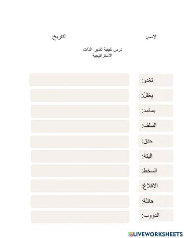 مفردات درس كيفية تقدير الذات