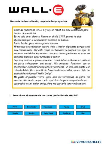 Comprensión lectora Wall-e