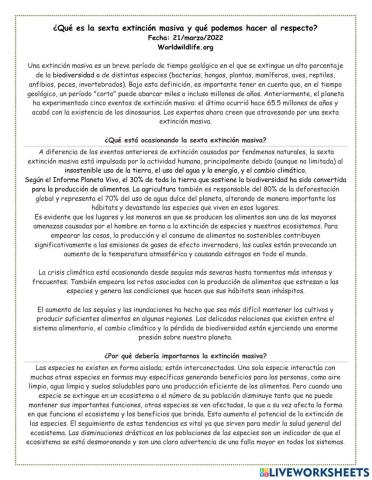 Lectura - La sexta extinción en masa