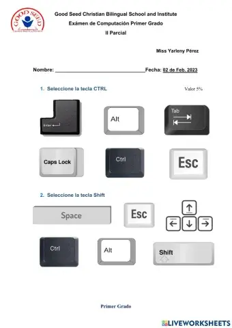 Examen Segundo Parcail Primer Grado