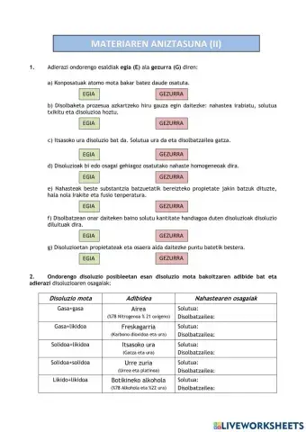 Materiaren aniztasuna(II)