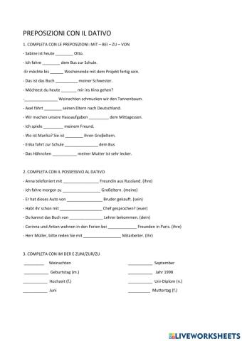 Preposizioni con il dativo