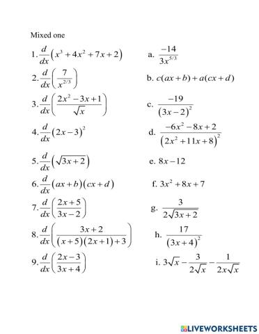 Worksheet on derivatives