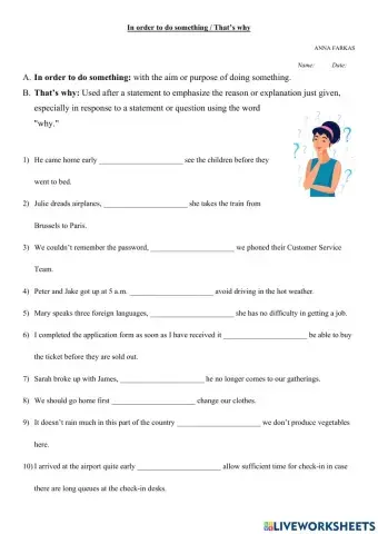 Grammar, in order to, that's why, express reason, cause, purpose