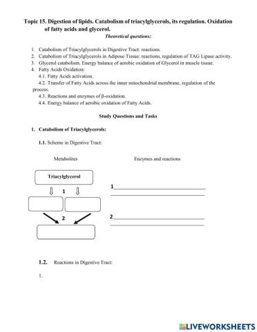 Topic 15. Lipid digestion and catabolism