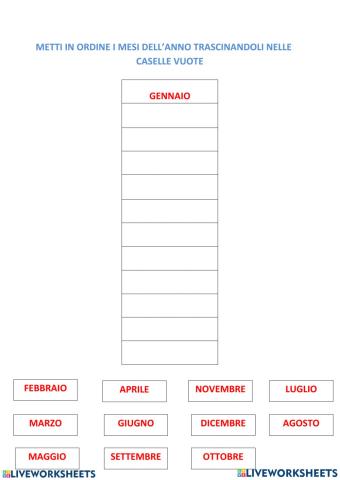 Ordina i mesi dell' anno