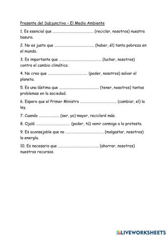 Medio Ambiente Presente Subjunctivo