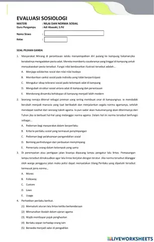 Evaluasi Materi Nilai dan Norma Sosial