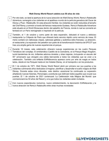Lee el siguiente texto y organiza los párrafos adecuadamente para que el texto tenga sentido