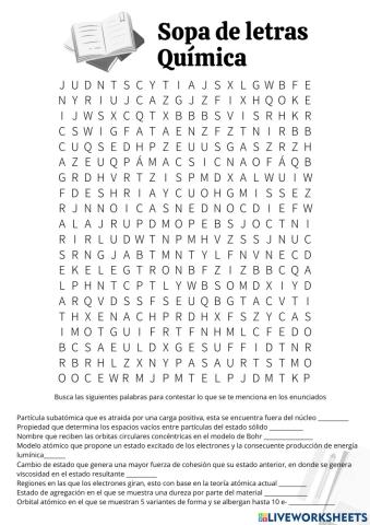 Sopa de letras de teorías atómicas