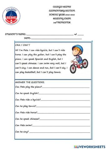 1°Reading exam 2nd trim