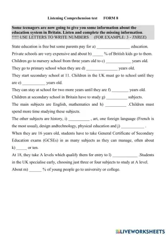 ОЛИМПИАДА LISTENING education FORM 8