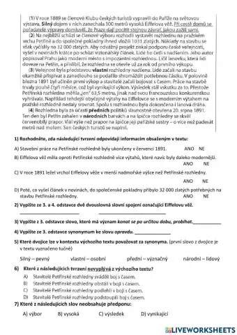 Petřínská rozhledna - práce s textem