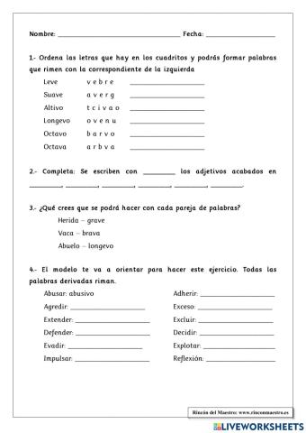 Uso de la V en adjetivos