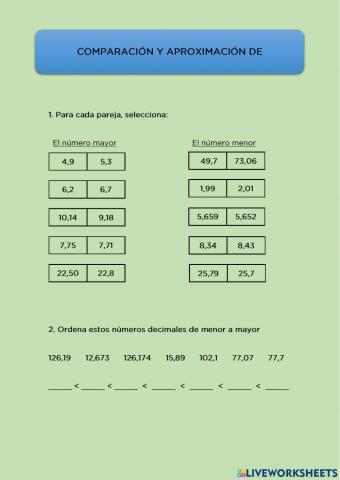 Comparación y aproximación de decimales