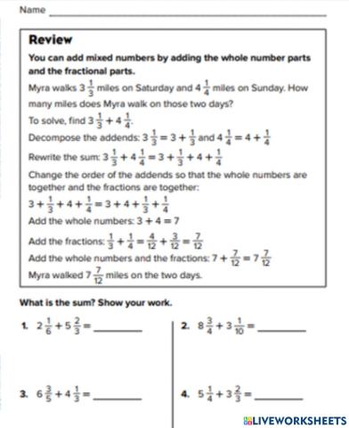 Adding mixed numbers with unlike denominators(word Problems)