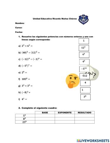 Ejercicios de Potencias de Números Enteros