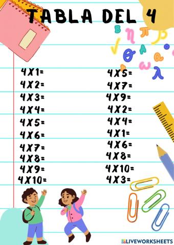 Tabla del 4 y repaso