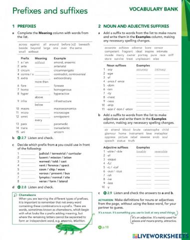 Prefixes and Suffixes