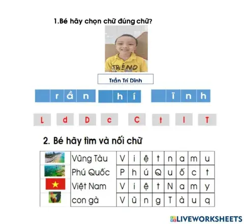 Bé tìm và nối chữ