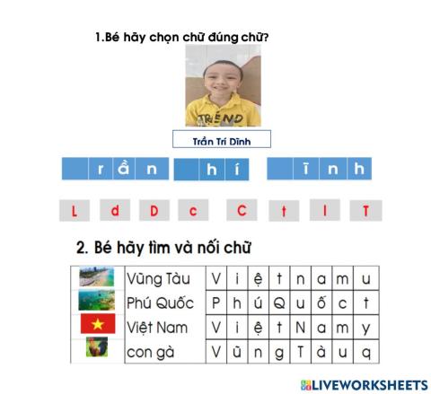 Bé tìm và nối chữ