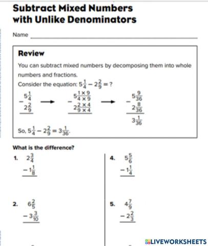 Subtracting mixed numbers