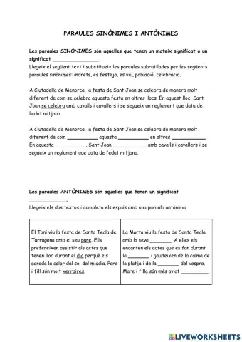 Paraules sinònimes i antònimes