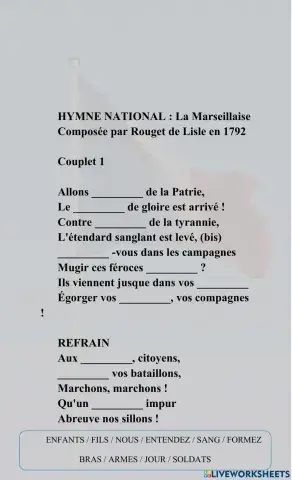 Fragment de l'hymne national de la France