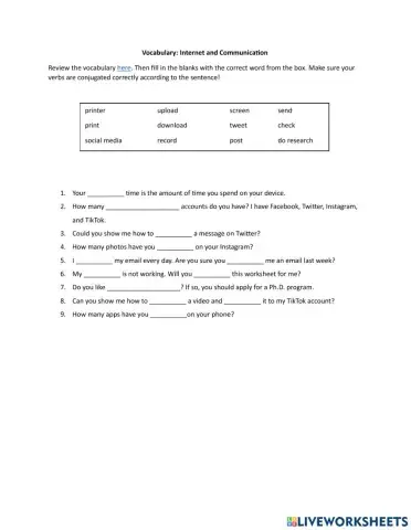 Internet and Communication Vocab
