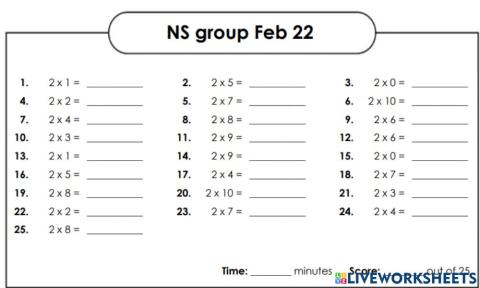 NS group 2 times tables