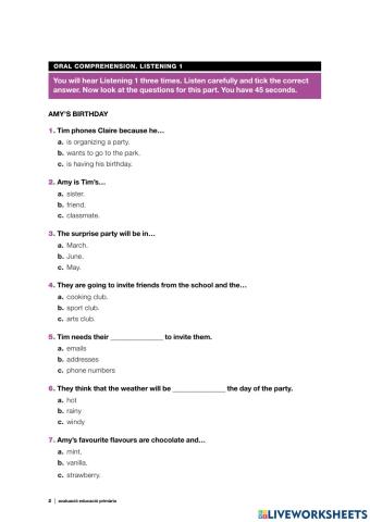 Competències Bàsiques 6è Anglès 2021-2022 Oral i Reading