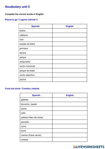 NEW PULSE 1 - Unit 5 Vocabulary