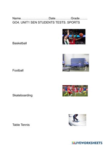 Go4. unit1 sen students test sports