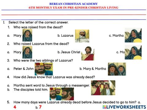 6th Monthly Exam CL PRE-K