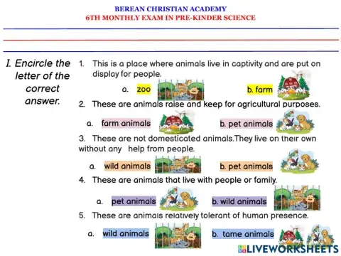6th Monthly Exam Pre-K SCI