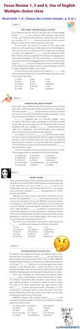 Focus Review 1, 3 & 6, Use of English.Multiple-choice cloze