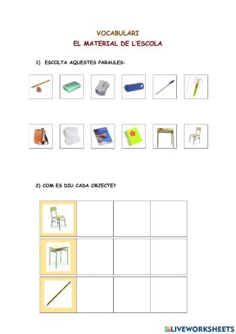 Vocabulari material d'aula