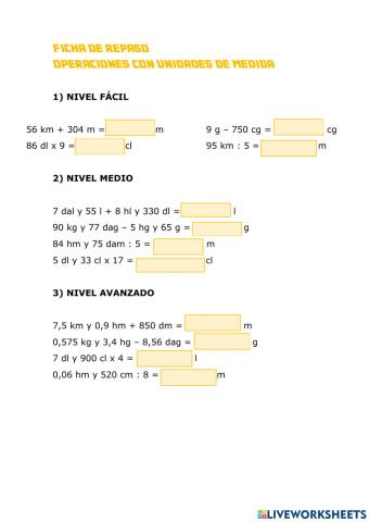 Operaciones con unidades de medida