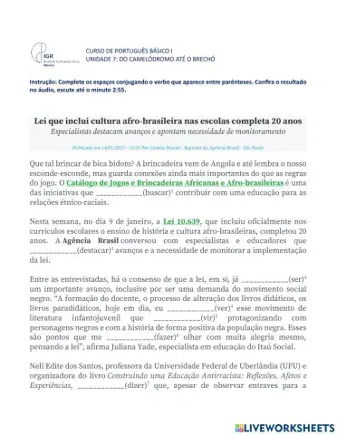 Verbos no Presente do Indicativo