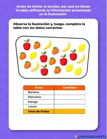 Hoja interactiva de organización de datos