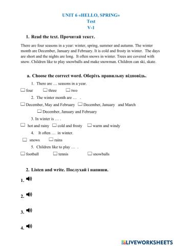 Test 6 Hello spring Діагностувальна робота 6 3 клас