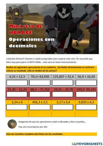 Mini reto Horace - OPERACIONES DECIMALES