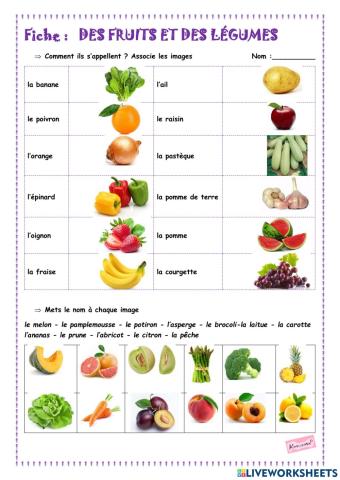 Vocabulaire: les fruits et les légumes