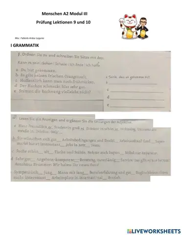 A2 Prüfung Lektionen 9 und 10