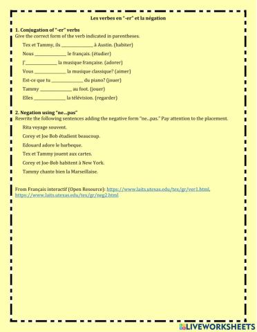 Les verbes en --er- et la négation