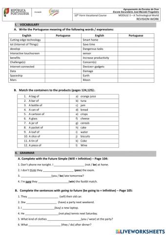 Revision worksheet Module 3 Vocational Course