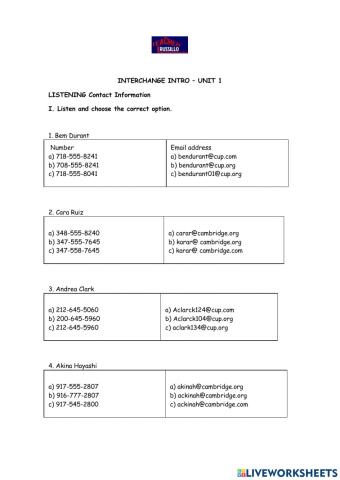 Interchange Intro Unit 1