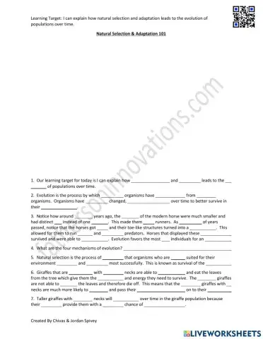 Natural Selection & Adaptation Video Notes