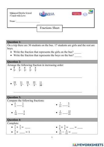 Fractions Worksheet