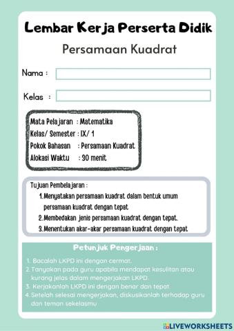 LKPD Persamaan Kuadrat